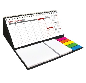 Kalendarz 2026 na biurko tygodniowy WOKÓŁ NAS z notesem i zakładkami kol. czarny na spirali [KB044B]