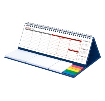 Kalendarz 2026 na biurko tygodniowy WOKÓŁ NAS z notesem i zakładkami kol. granatowy MAXI na spirali [KB042B]