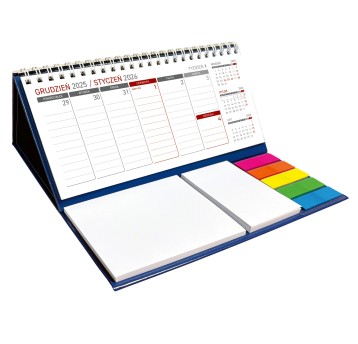 Kalendarz 2026 na biurko tygodniowy WOKÓŁ NAS z notesem i zakładkami kol. granatowy na spirali [KB044B]