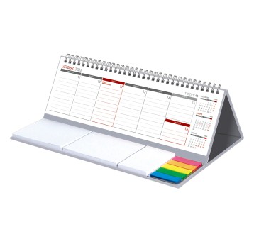 Kalendarz 2026 na biurko tygodniowy WOKÓŁ NAS z notesem i zakładkami kol. szary MAXI na spirali [KB042B]