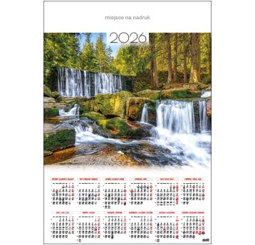 Kalendarz 2026 planszowy B1 ścienny JOTAN wielokolorowy Wodospad w Karpaczu [B15]