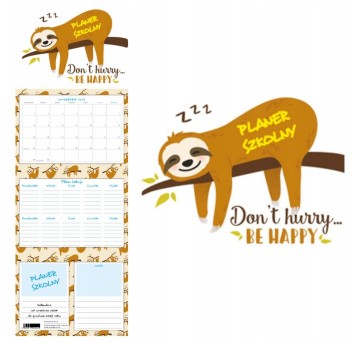 Kalendarz 2026 trójdzielny ścienny JOTAN szkolny wielokolorowy Leniwiec [TSZ_2026]