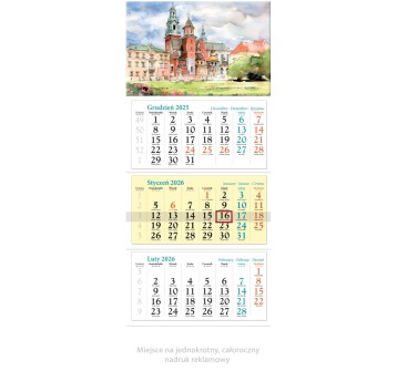 Kalendarz 2026 trójdzielny ścienny LUCRUM Kraków [KT07]