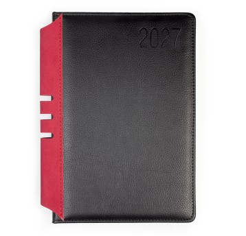 Kalendarz 2027 książkowy A5 dzienny registry drukowane OPUS Jowisz kol. czarno-czerwony [O.Diary Jowisz]