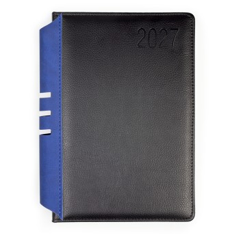 Kalendarz 2027 książkowy A5 dzienny registry drukowane OPUS Jowisz kol. czarno-niebieski [O.Diary Jowisz]
