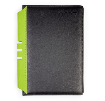 Kalendarz 2027 książkowy A5 dzienny registry drukowane OPUS Jowisz kol. czarno-zielony [O.Diary Jowisz]