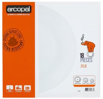 Komplet obiadowy szkło kol. biały 18 elementów LUMINARC Zelie Arcopal [12004]