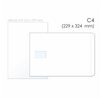 Koperta uniwersalna C4 HK BONG kol. biały papier 229 x 324mm 80g okno lewe 55 x 90mm foliowana 50 szt. [2261-50]