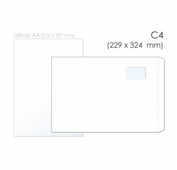 Koperta uniwersalna C4 HK NC KOPERTY kol. biały papier 229 x 324mm 90g okno prawa góra 55 x 90mm 250 szt. [31632220]