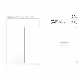 Koperta uniwersalna C4 SK BONG kol. biały papier 229 x 324mm 80g okno prawe 55 x 90mm foliowana 50 szt. [2262-50]