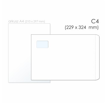 Koperta uniwersalna C4 SK NC KOPERTY kol. biały papier 229 x 324mm 90g okno lewa góra 55 x 90mm 250 szt. [31621320]