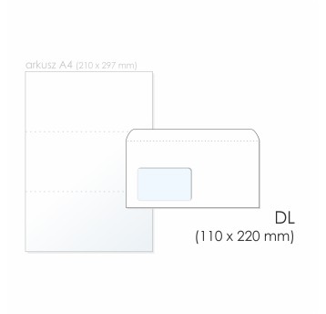Koperta uniwersalna DL HK BONG kol. biały papier 110 x 220mm 80g okno lewe 45 x 90mm foliowana 50 szt. [2253-50]