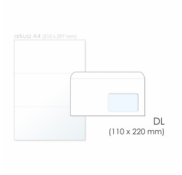 Koperta uniwersalna DL SK NC KOPERTY kol. biały papier 110 x 220mm 75g okno prawe 45 x 90mm 1000 szt. [11221200]