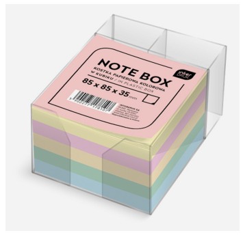 Kostka nieklejona 85 x 85 x 35mm INTERDRUK wielokolorowy w pojemniku [KOSPAPKKUBM]