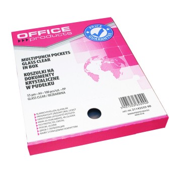 Koszulki na dokumenty krystaliczne A4 100 szt. OFFICE PRODUCTS 55mic w pudełku [21142535-90]