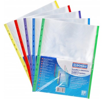 Koszulki na dokumenty krystaliczne A4 25 szt. DONAU 40mic kolorowy brzeg mix kolorów [1774925PL-99]