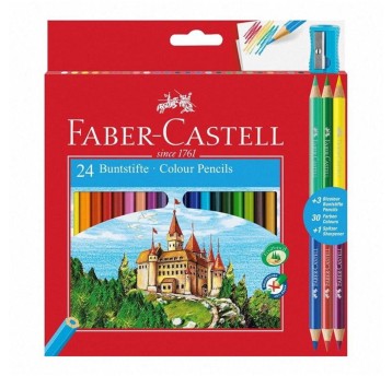 Kredki ołówkowe FABER-CASTELL kpl. 24 kol. z temperówką + 3 kredki dwustronne [110324FC]