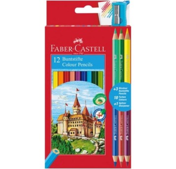 Kredki ołówkowe FABER-CASTELL PLASTIDECOR kpl. 12 + 3 kol. dwustronne z temperówką [110312FC]