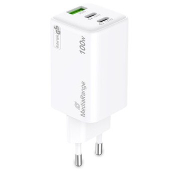 Ładowarka sieciowa MEDIARANGE kol. biały szybkie ładowanie 100W 2xUSB-C + 1xUSB-A [MRMA123]