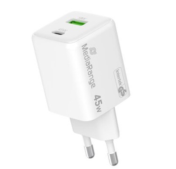 Ładowarka sieciowa MEDIARANGE kol. biały szybkie ładowanie 45W 1xUSB-C + 1xUSB-A [MRMA113-2]