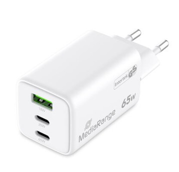 Ładowarka sieciowa MEDIARANGE kol. biały szybkie ładowanie 65W 2xUSB-C + 1xUSB-A [MRMA116-2]