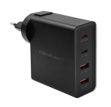 Ładowarka sieciowa QOLTEC GaN POWER PRO 130W kol. czarny 2xUSB-C/USB [52383]
