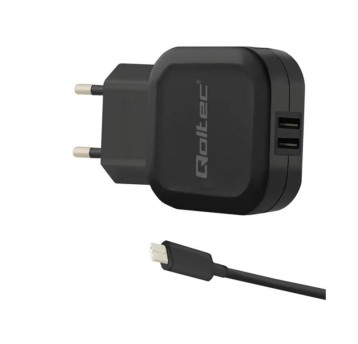 Ładowarka sieciowa QOLTEC kol. czarny 17W 2xUSB + kabel USB-C [50188]