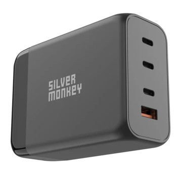 Ładowarka sieciowa SILVER MONKEY GaN 200W kol. czarny USB-C PD + USB 3.0 QC B [SMA155]