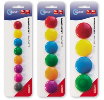 Magnesy do tablic magnetycznych plastikowe Ø20mm TAURUS mix kolorów 8 szt. [85-150034]