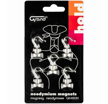 Magnesy neodymowe do tablic GRAND okrągłe z haczykiem (średnica 12 mm) 5 szt. [GR-N512H]
