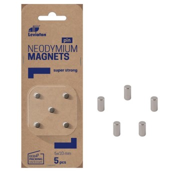 Magnesy neodymowe do tablic magnetycznych metalowe 5 x 10mm LEVIATAN kol. srebrny 5 szt. [110191]