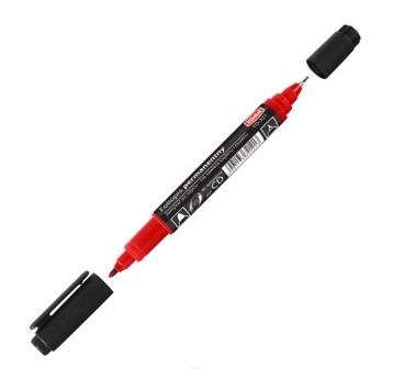 Marker do CD/DVD permanentny TOMA TO-321 dwustronny końcówka okrągła / igłowa 0,5mm / 1mm kol. czerwony