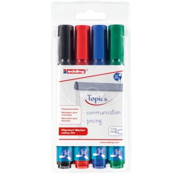 Marker do flipchartów EDDING E-380 końcówka okrągła 1,5-3mm kpl. 4 kol. czarny, czerwony, zielony, niebieski [ED-380-4-2]