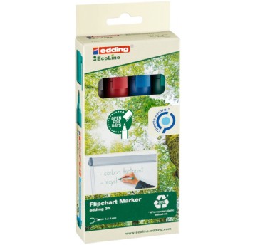 Marker do flipchartów EDDING ECOLINE E-31 końcówka okrągła 1,5-3mm kpl. 4 kol. czarny, czerwony, zielony, niebieski [ED-31-4]