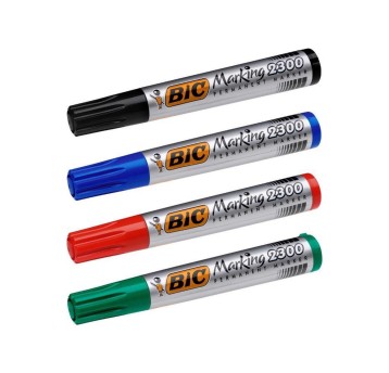 Marker permanentny BIC MARKING 2300 końcówka ścięta 3,7-5,5mm kpl. 4 kol. czarny, czerwony, zielony, niebieski [8209222]