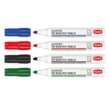 Marker tablicowy suchościeralny TOMA TO-260 końcówka okrągła 2mm kpl. 4 kol. czarny, czerwony, zielony, niebieski [TO-260 04]