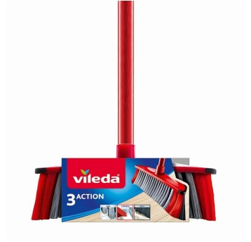 Miotła z kijem dł. 130cm VILEDA 3-Action kol. czerwony trzy rodzaje włosia [142494]