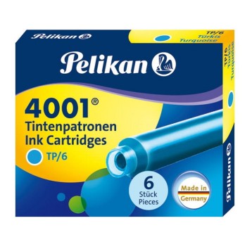 Naboje do piór wiecznych PELIKAN krótkie kol. turkusowy 6 szt. niezmywalne [301705]