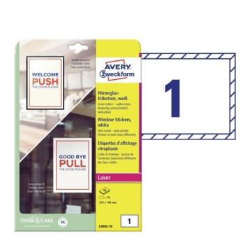 Naklejki na okna łatwousuwalne polipropylenowe AVERY ZWECKFORM 210 x 148mm kol. biały 10 szt. [L9002-10]
