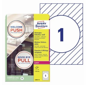 Naklejki na okna łatwousuwalne polipropylenowe AVERY ZWECKFORM Ø200mm kol. biały 10 szt. [L9003-10]