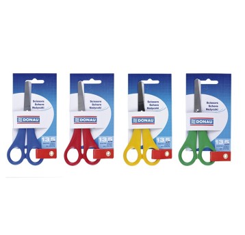 Nożyczki biurowe DONAU kol. mix wzorów 13,5cm praworęczne niebieskie ,czerwone, zielone, żółte [7930001PL-99]