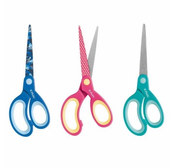 Nożyczki szkolne szpiczaste HERLITZ 10801728 kol. mix wzorów 17cm praworęczne niebieski, czerwony, zielony [0010801728]