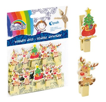 Ozdoby drewniane spinacz FIORELLO świąteczne Boże Narodzenie 10 szt. [170-2534]