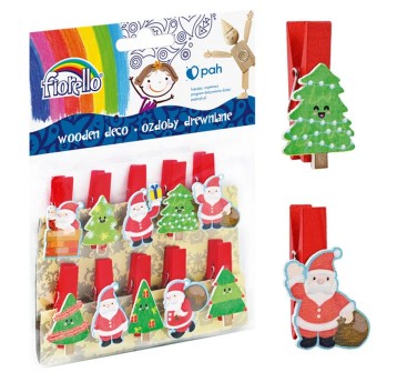 Ozdoby drewniane spinacz FIORELLO świąteczne Boże Narodzenie 10 szt. [170-2535]