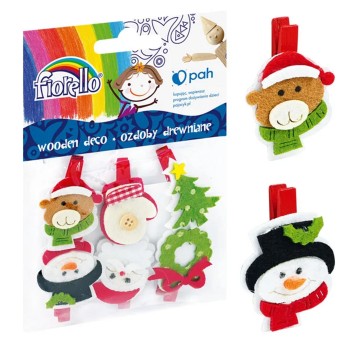Ozdoby drewniane spinacz FIORELLO świąteczne Boże Narodzenie 6 szt. [170-2536]