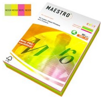 Papier kolorowy A4 80g 200 arkuszy MAESTRO mix kolorów neonowych [94167A80]