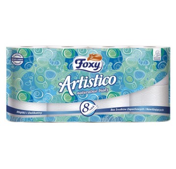 Papier toaletowy celulozowy 2 warstwy kol. biały FOXY Artistico | Ø118mm szer. 94mm dł. 20m 175 listków | 8 rolek [PL15807]