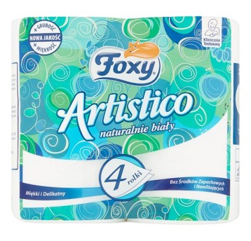 Papier toaletowy celulozowy 2 warstwy kol. biały FOXY Artistico | Ø118mm szer. 94mm dł. 20m 175listków | 4 rolki [PL15621]