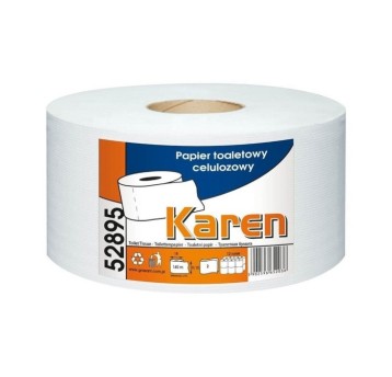 Papier toaletowy celulozowy 2 warstwy kol. biały KAREN Jumbo | Ø180mm szer. 90/100mm dł. 147m 588 listków | 1 rolka [52895]