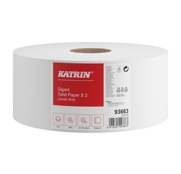 Papier toaletowy celulozowy 2 warstwy kol. biały KATRIN Jumbo | Ø180mm szer. 88mm dł. 100,05m 870 listków | 12 rolek [93663]